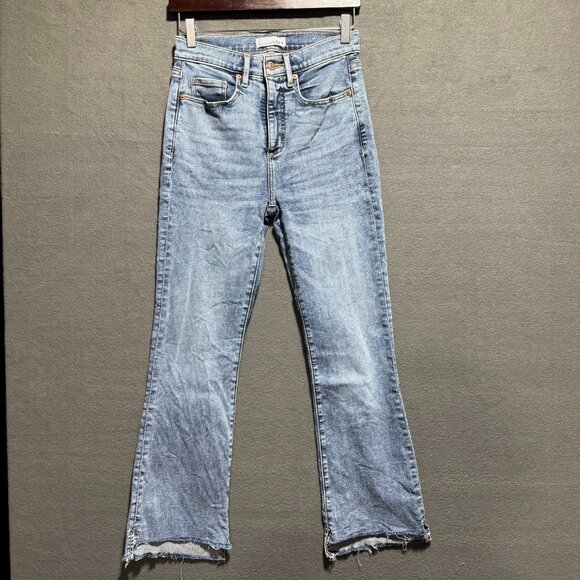 LOFT The Kick Crop Raw Hem High Rise Jeans Light Wash Women's Size 2/26 - Picture 1 of 10